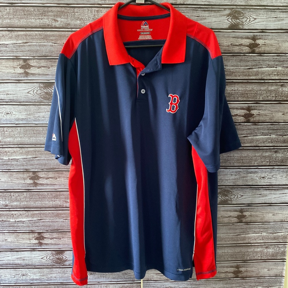 Majestic Men's Cool Base Short-Sleeved Polo Shirt Size 2X Boston Red Sox Logo